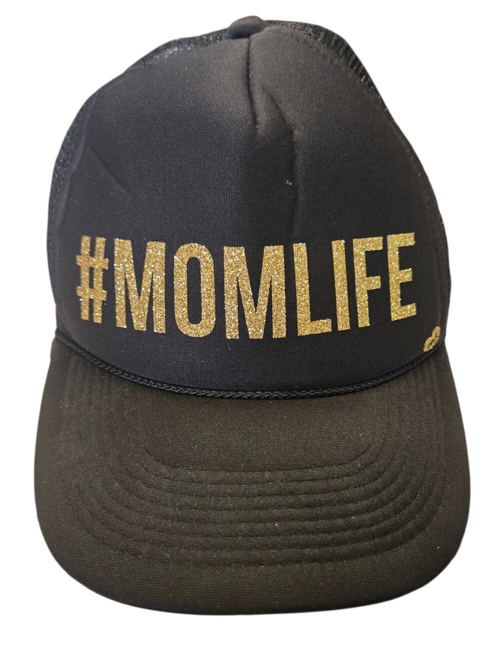 ✨ Mother Trucker & Co. #MOMLIFE Black & Gold Glitter Mesh Trucker Hat
